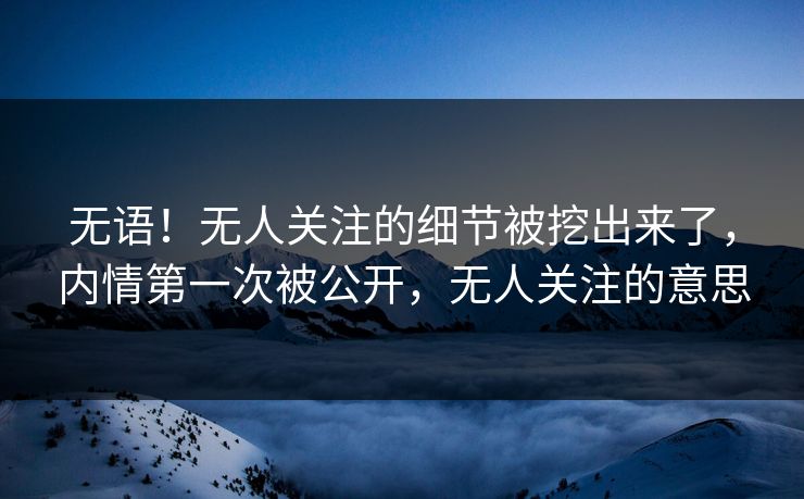 无语！无人关注的细节被挖出来了，内情第一次被公开，无人关注的意思